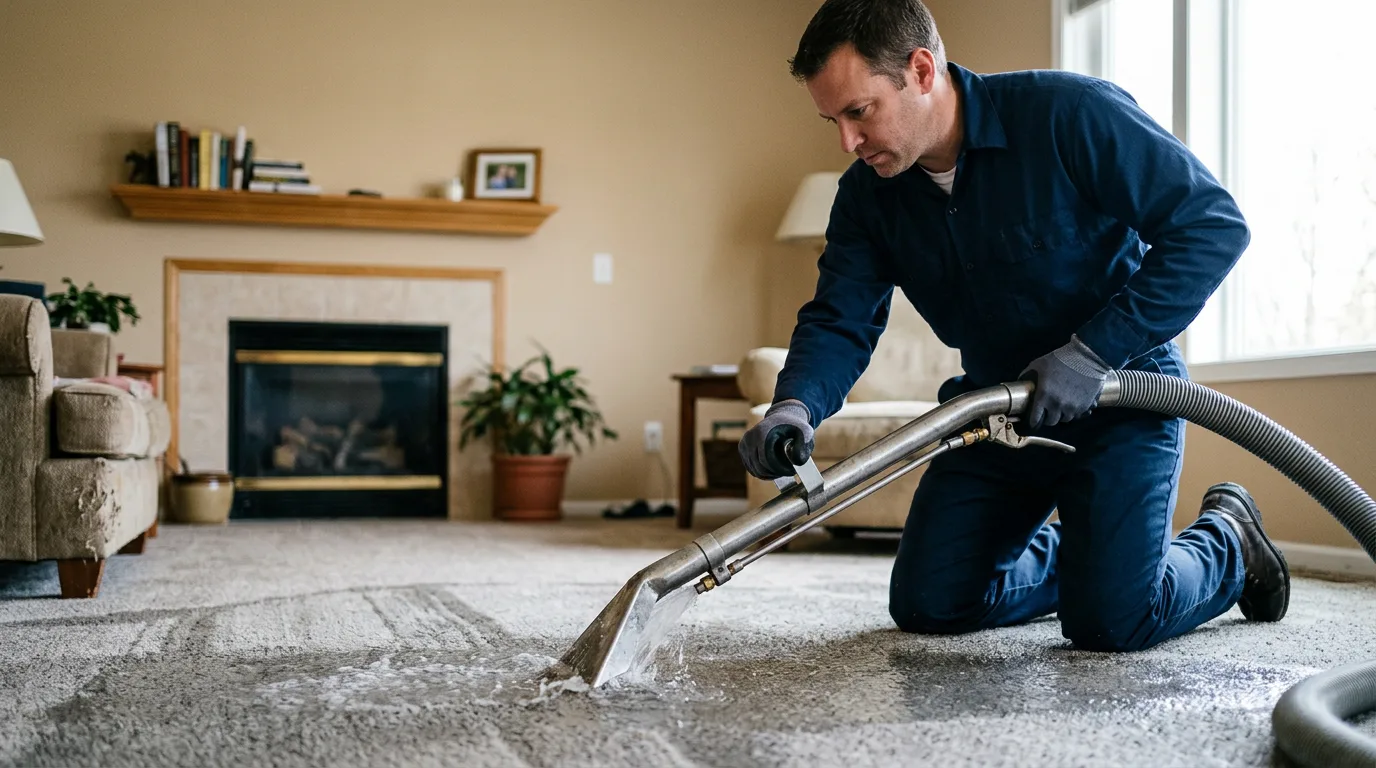 Water damage restoration technician working near Delhi, NY